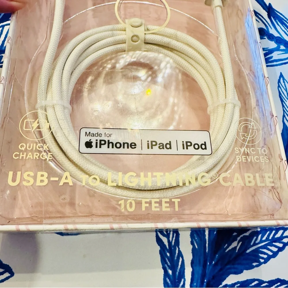 🎀NIB iPhone iPad iPod USB-A to Lightning Cable, 10 feet long, pink bow 🎀 design